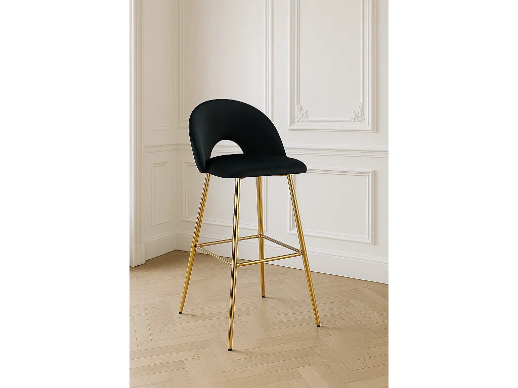 Lot de 2 tabourets de bar TEDDY pied gold velours