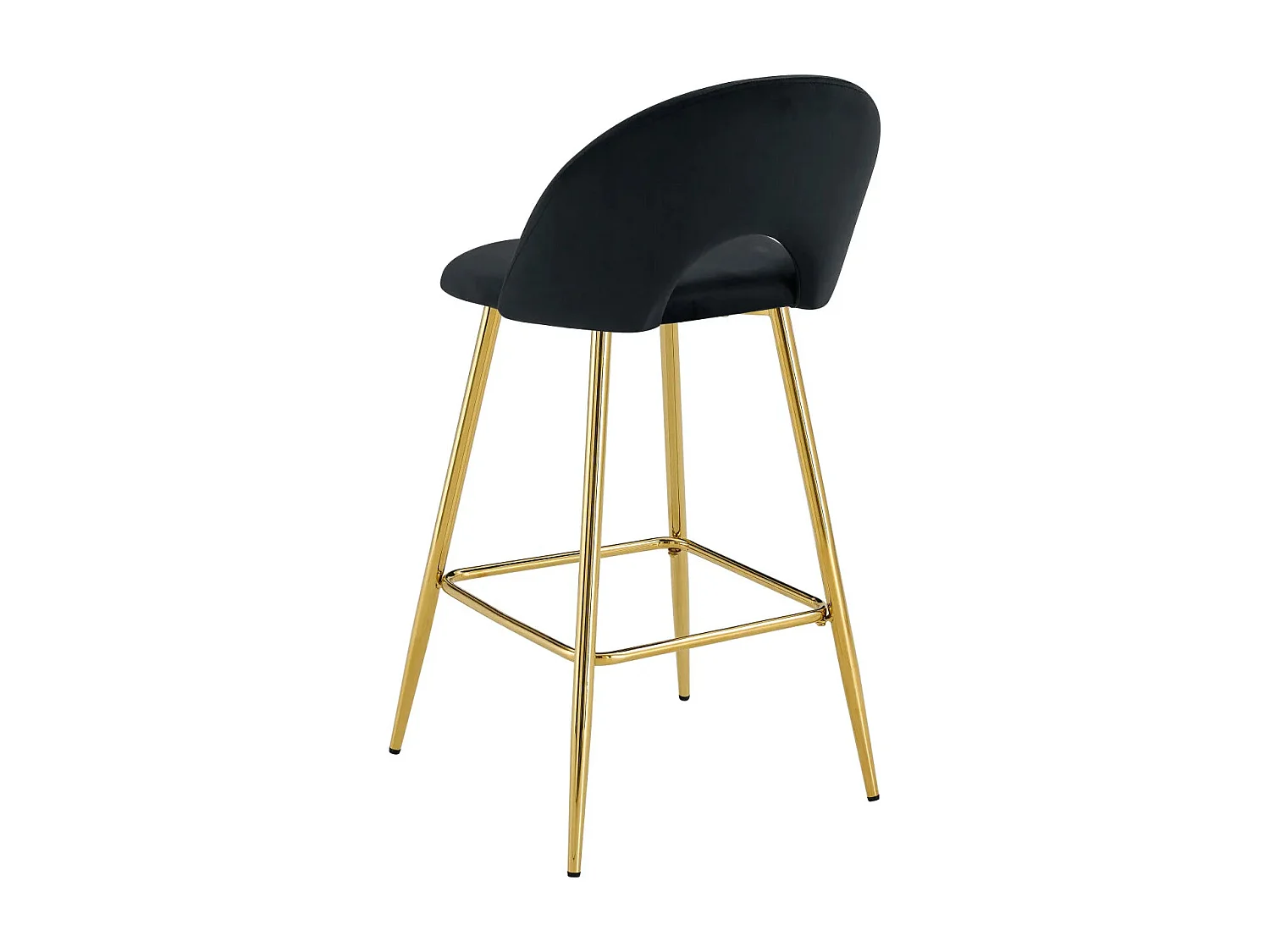 Lot 2 Tabourets de Bar Teddy Velours Noir Pieds Gold 47x36x98cm