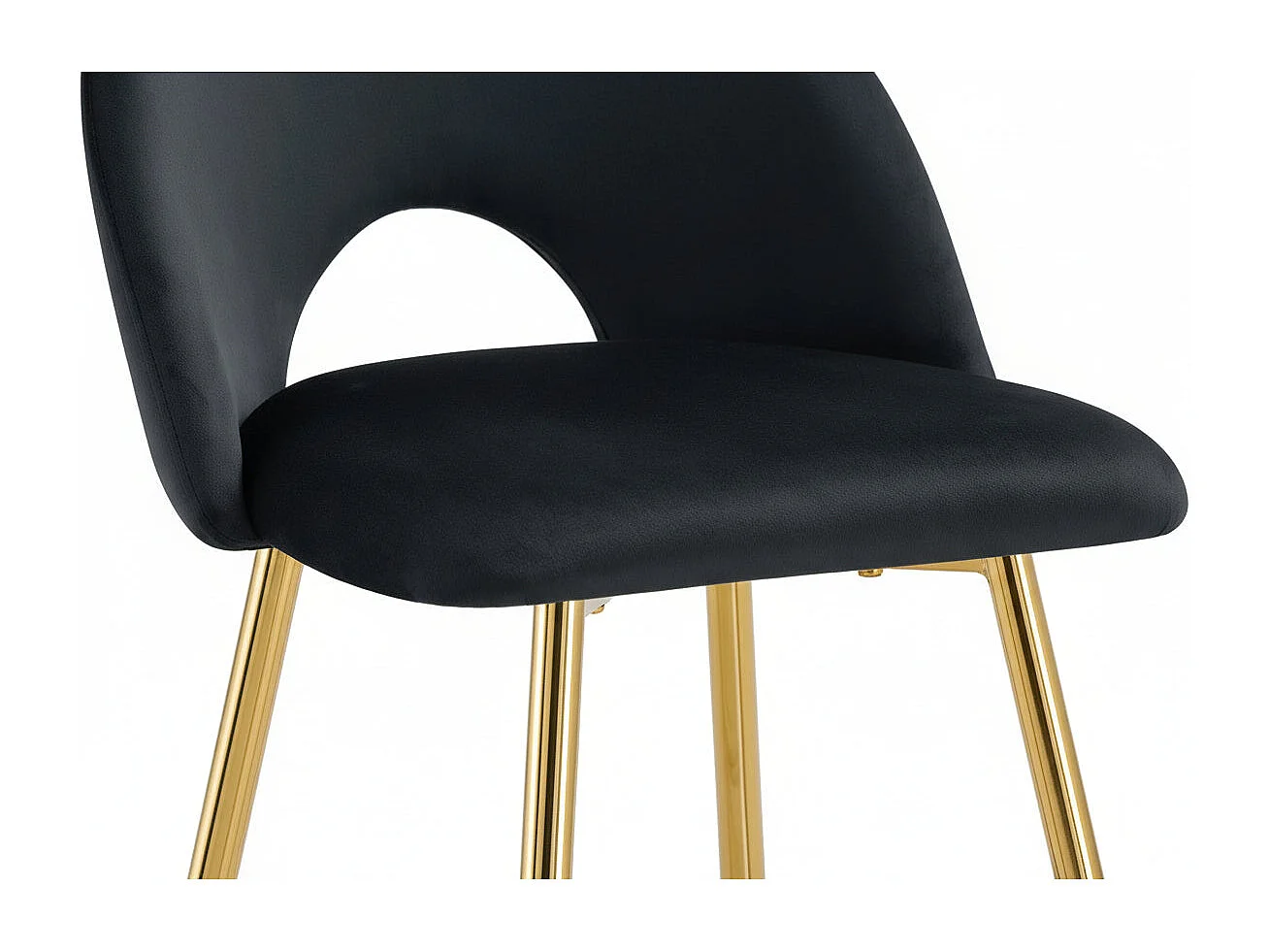 Lot 2 Tabourets de Bar Teddy Velours Noir Pieds Gold 47x36x98cm