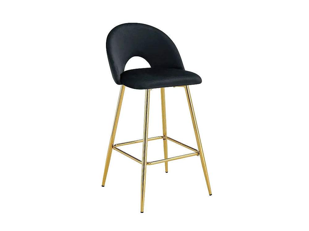 Lot 2 Tabourets de Bar Teddy Velours Noir Pieds Gold 47x36x98cm