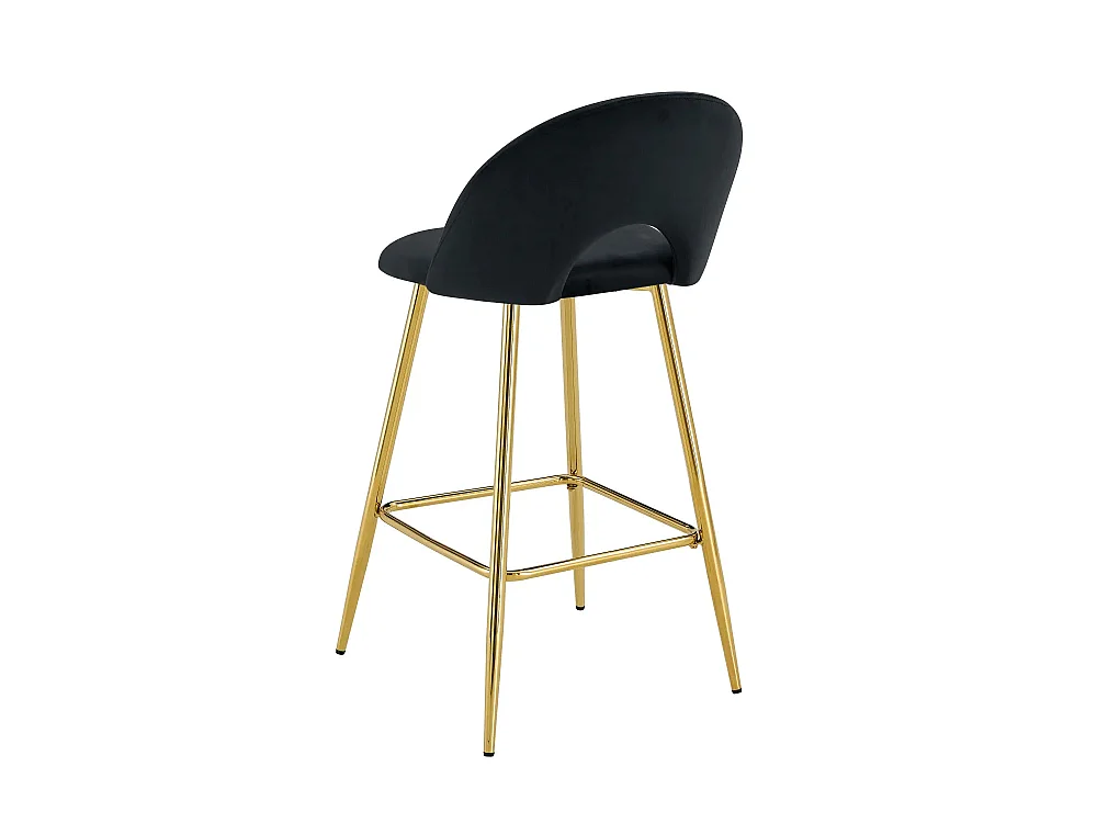 Lot 2 Tabourets de Bar Teddy Velours Noir Pieds Gold 47x36x98cm