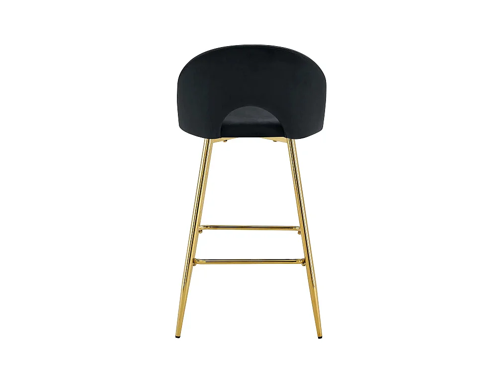 Lot 2 Tabourets de Bar Teddy Velours Noir Pieds Gold 47x36x98cm