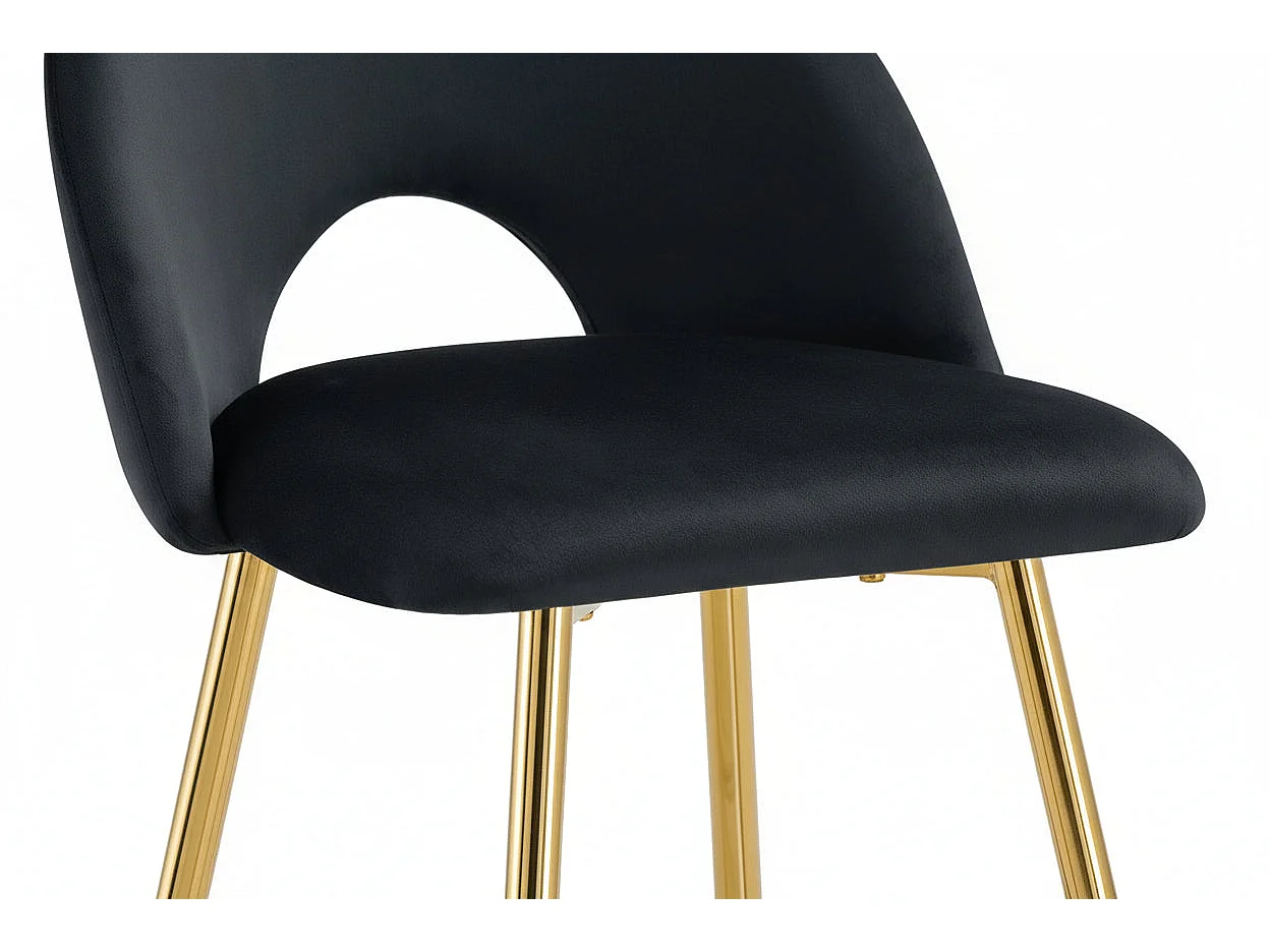 Lot 2 Tabourets de Bar Teddy Velours Noir Pieds Gold 47x36x98cm