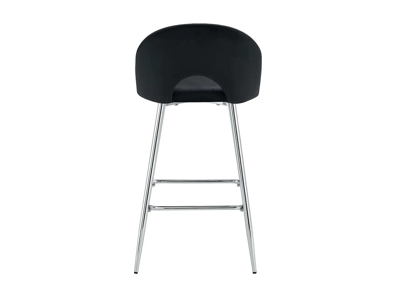 Lot 2 Tabourets de Bar Teddy Velours Noir Pieds Chrome 47x36x98cm