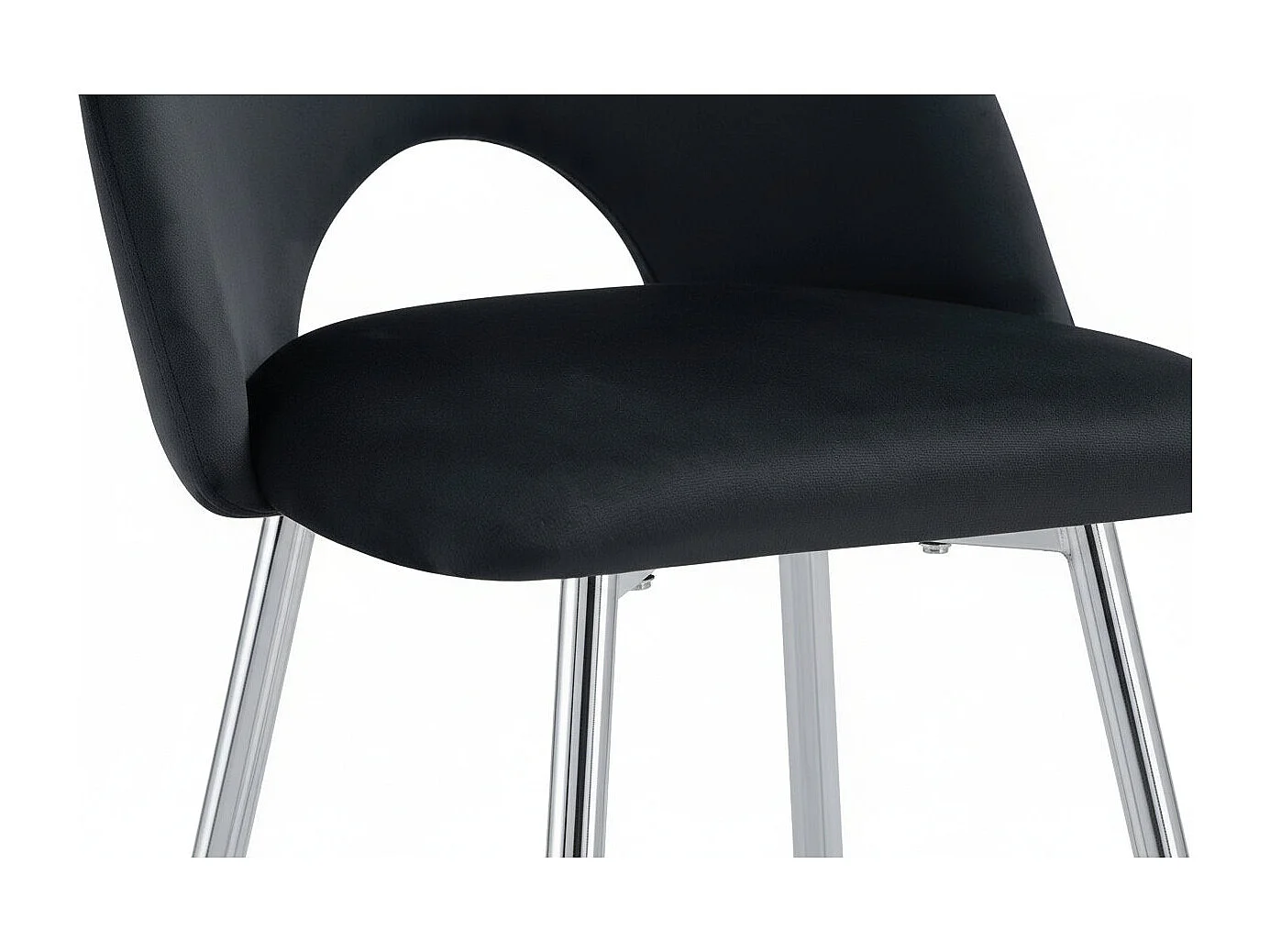 Lot 2 Tabourets de Bar Teddy Velours Noir Pieds Chrome 47x36x98cm