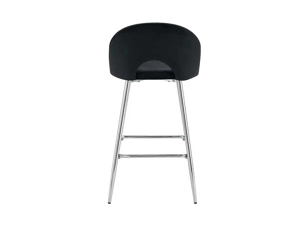 Lot 2 Tabourets de Bar Teddy Velours Noir Pieds Chrome 47x36x98cm