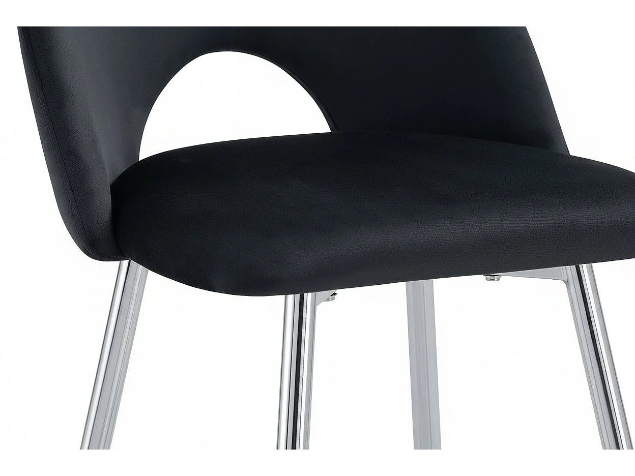 Lot 2 Tabourets de Bar Teddy Velours Noir Pieds Chrome 47x36x98cm