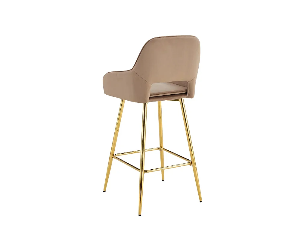 Lot 2 Tabourets de Bar Athena Velours Taupe Pieds Gold 47x41x104cm