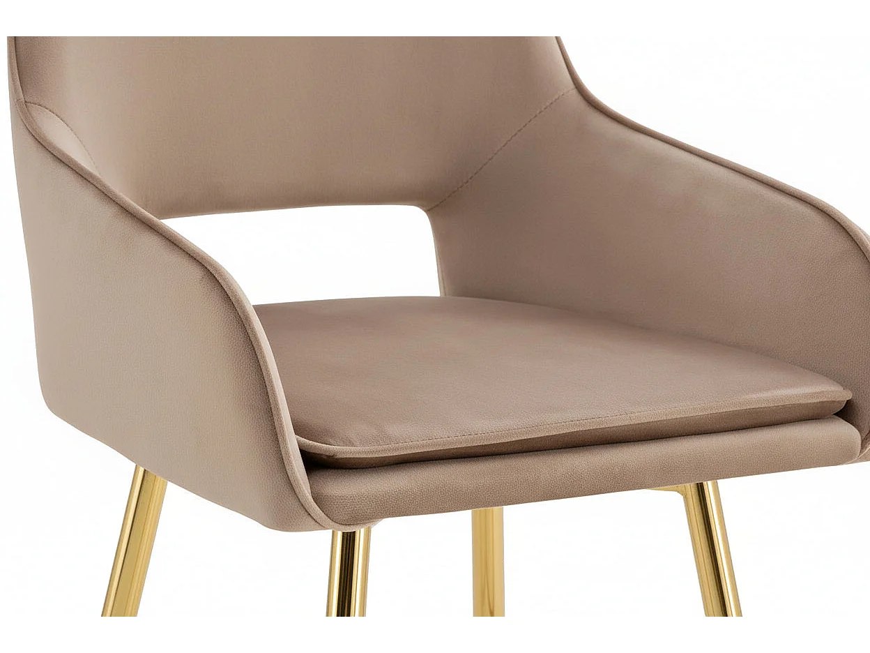 Lot 2 Tabourets de Bar Athena Velours Taupe Pieds Gold 47x41x104cm