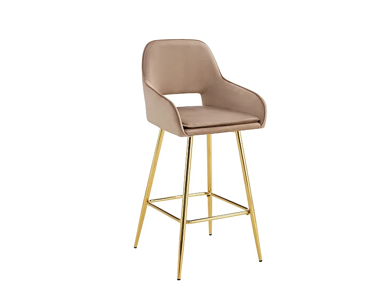 Lot 2 Tabourets de Bar Athena Velours Taupe Pieds Gold 47x41x104cm