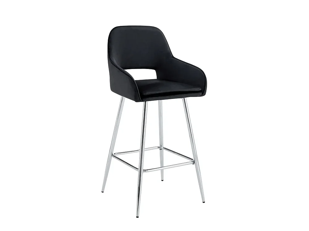 Lot 2 Tabourets de Bar Athena Velours Noir Pieds Chrome 47x41x104cm
