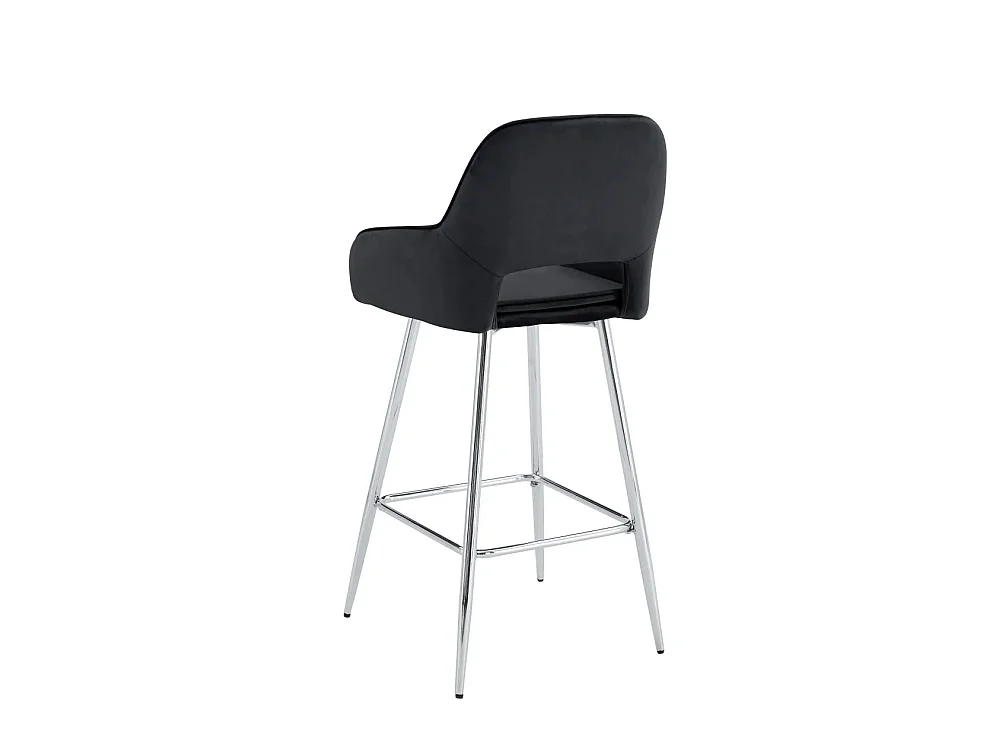 Lot 2 Tabourets de Bar Athena Velours Noir Pieds Chrome 47x41x104cm