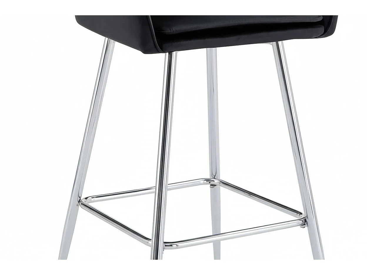 Lot 2 Tabourets de Bar Athena Velours Noir Pieds Chrome 47x41x104cm