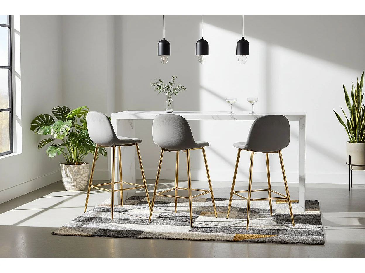 Lot 2 Tabourets de Bar Scandinave Velours Anthracite Pieds Gold 47,5x43x100cm