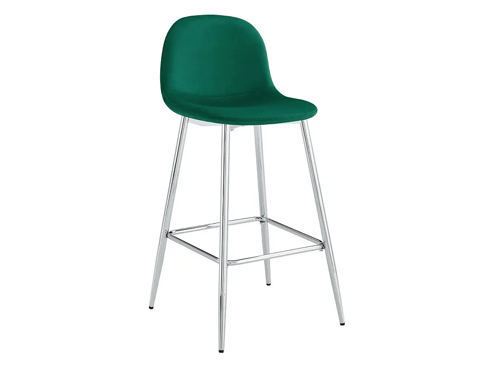 Lot 2 Tabourets de Bar Scandinave Velours Vert Pieds Chrome