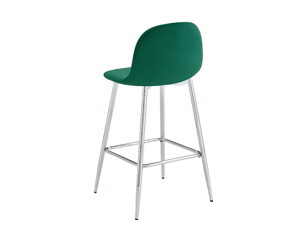 Lot 2 Tabourets de Bar Scandinave Velours Vert Pieds Chrome