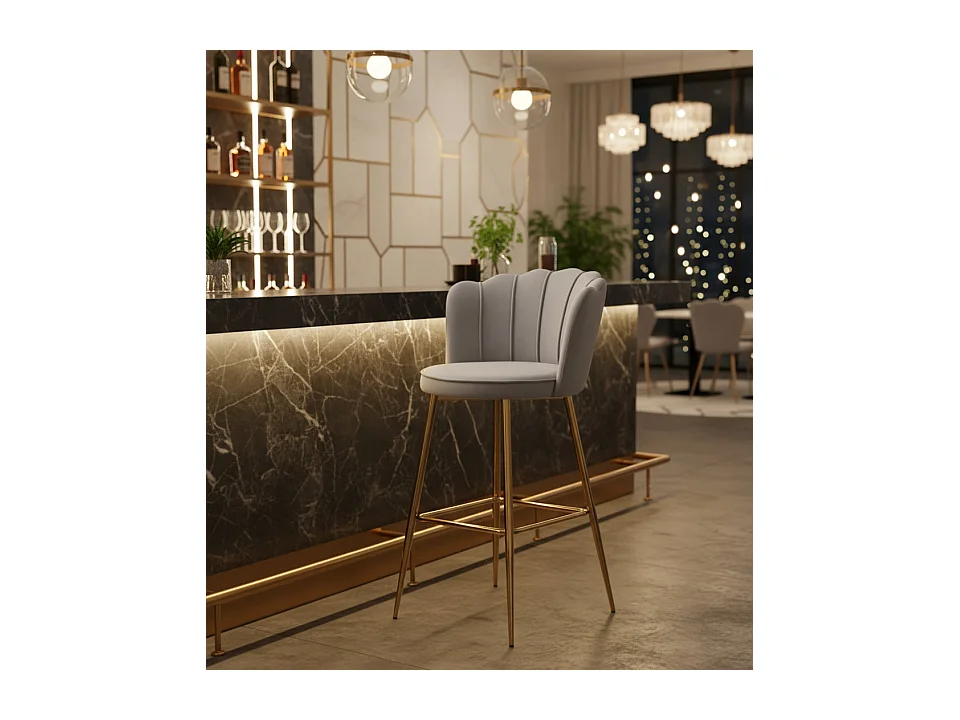 Lot de 2 tabourets de bar NYMPHEA Gold en velours Gris