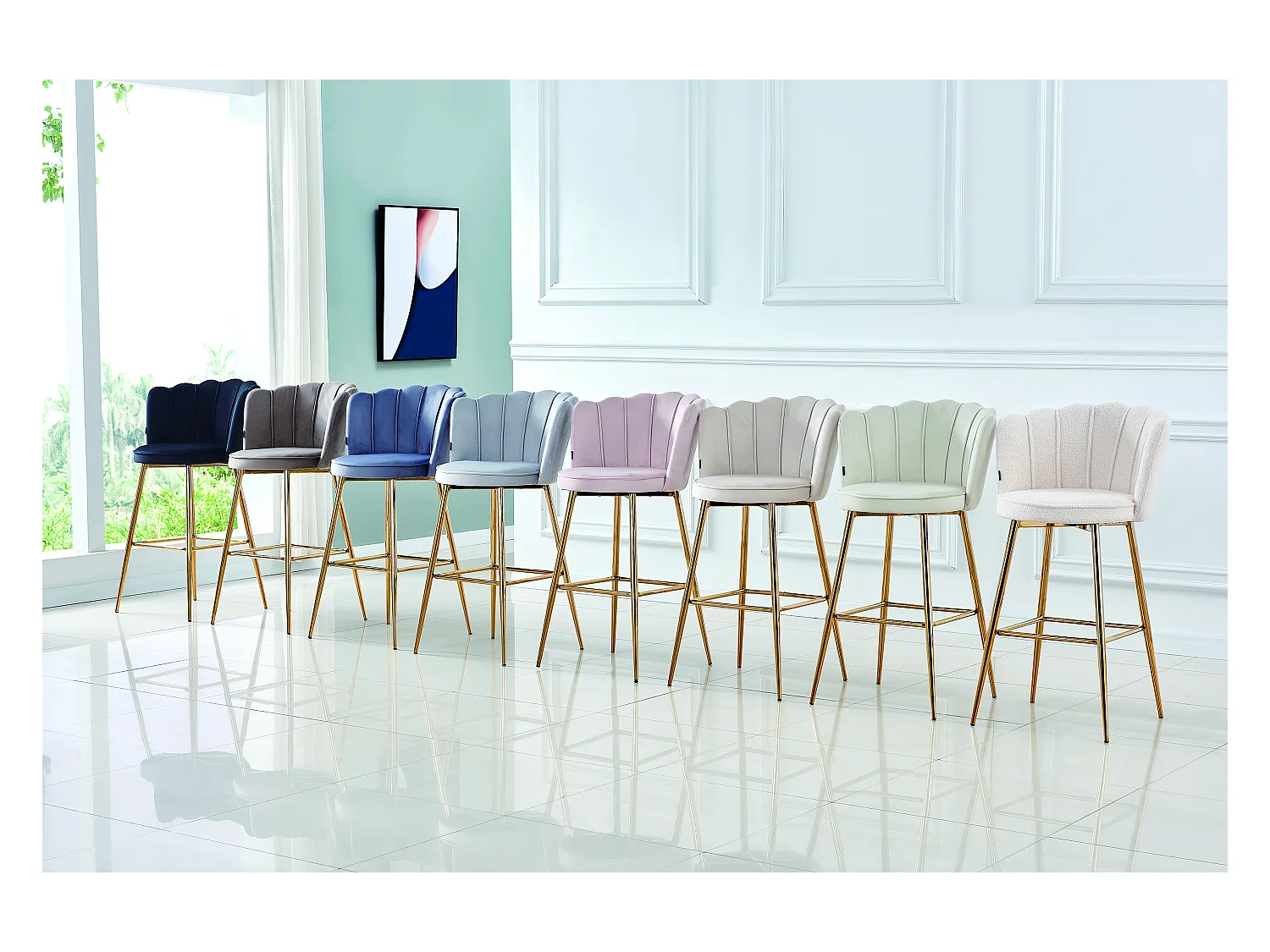 Lot de 2 tabourets de bar NYMPHEA Gold en velours Gris