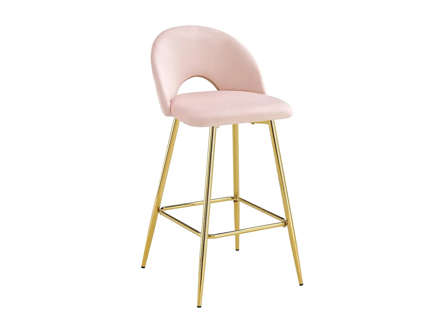 Lot 2 Tabourets de Bar Teddy Velours Rose Pieds Gold 47x36x98cm