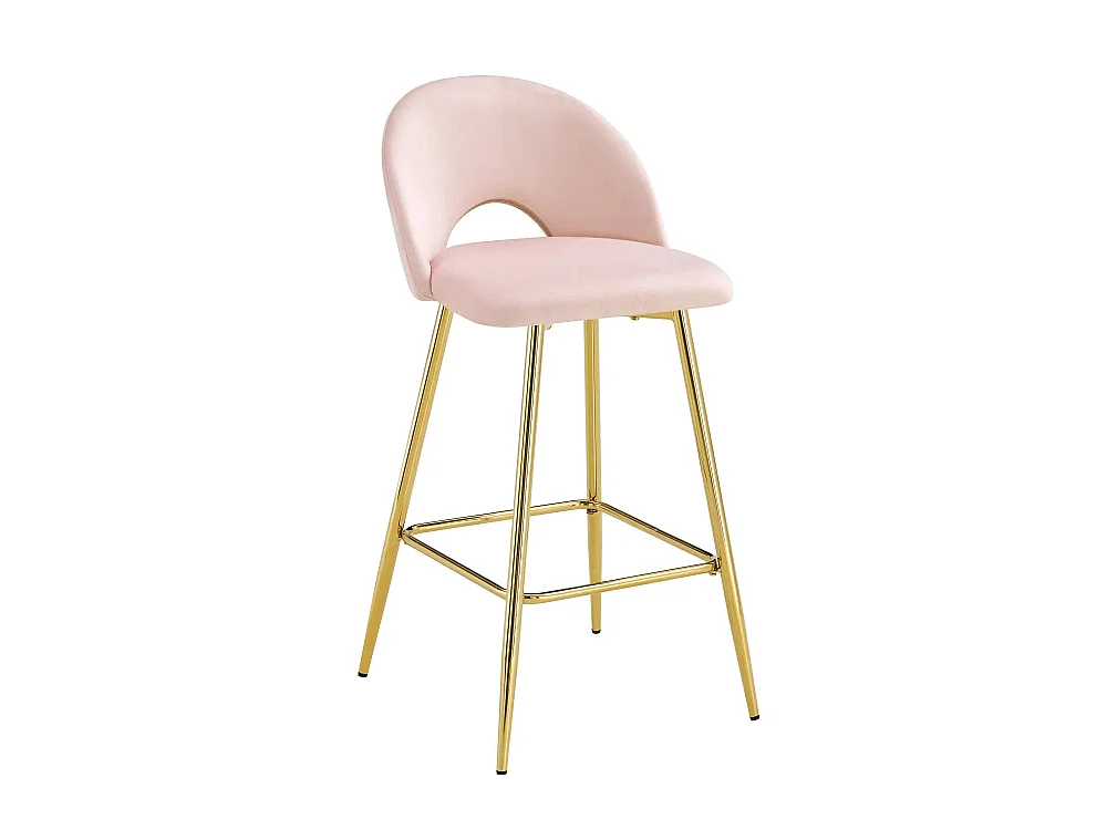 Lot 2 Tabourets de Bar Teddy Velours Rose Pieds Gold 47x36x98cm