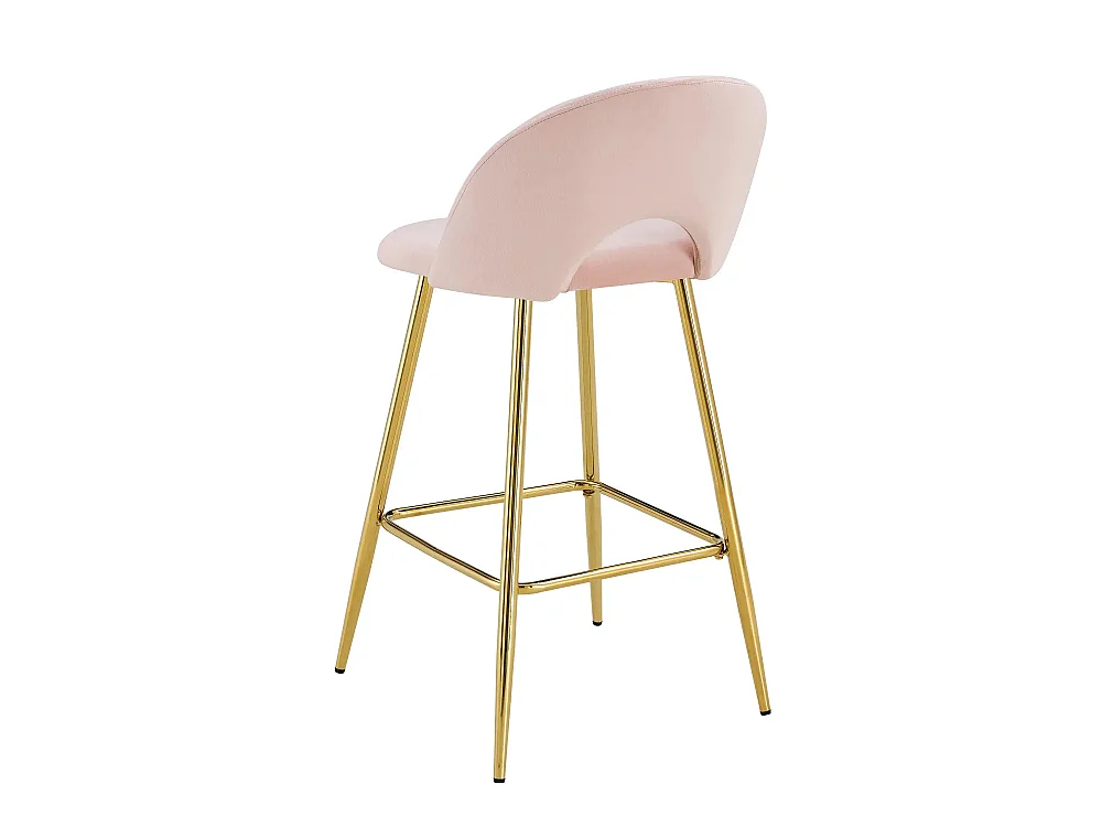 Lot 2 Tabourets de Bar Teddy Velours Rose Pieds Gold 47x36x98cm