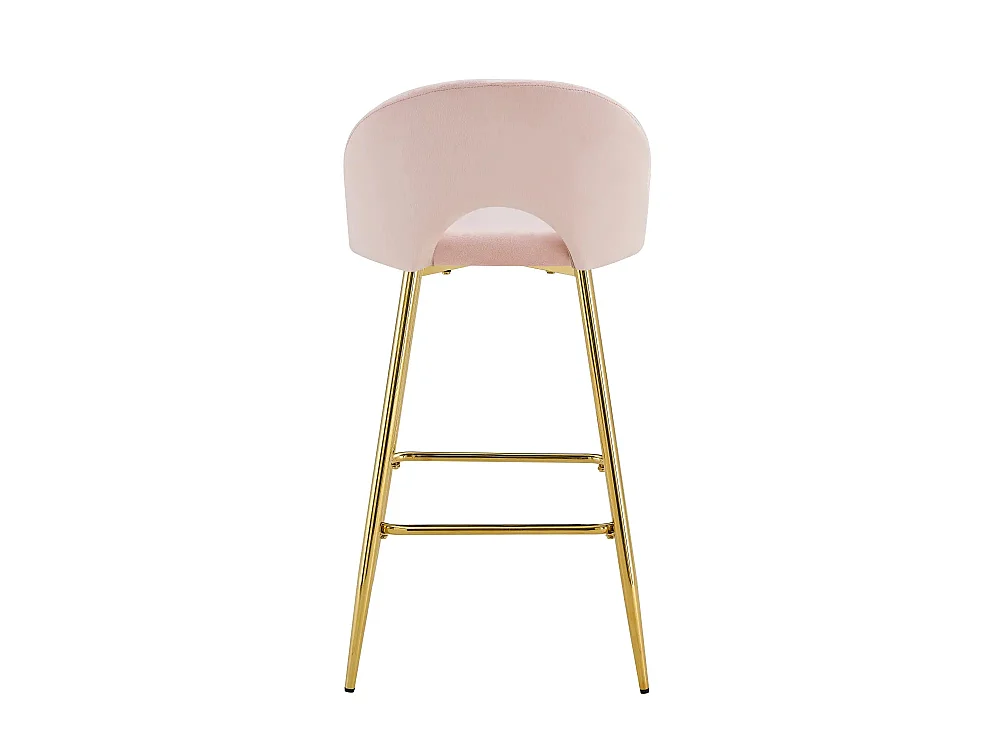Lot 2 Tabourets de Bar Teddy Velours Rose Pieds Gold 47x36x98cm
