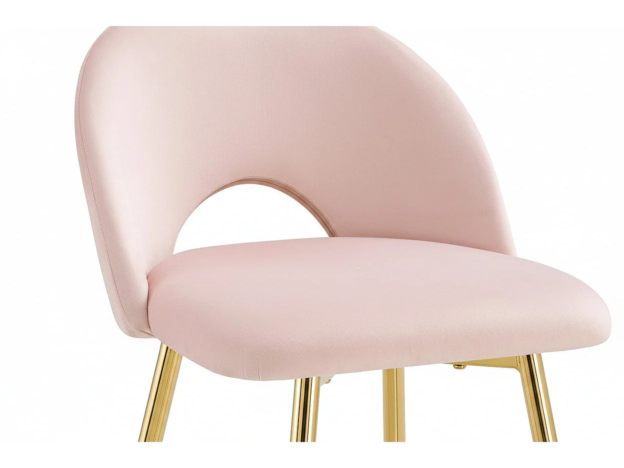 Lot 2 Tabourets de Bar Teddy Velours Rose Pieds Gold 47x36x98cm