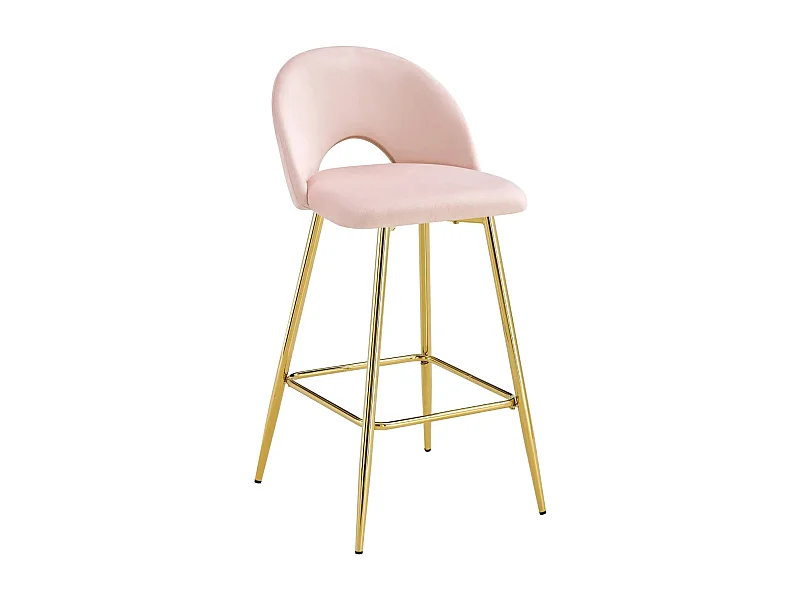 Lot 2 Tabourets de Bar Teddy Velours Rose Pieds Gold 47x36x98cm
