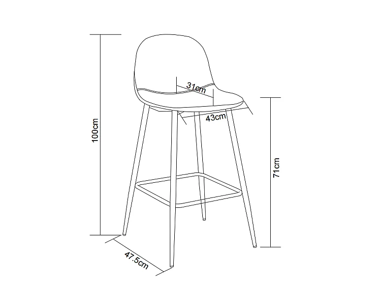 Lot 2 Tabourets de Bar Scandinave Velours Noir Pieds Chrome