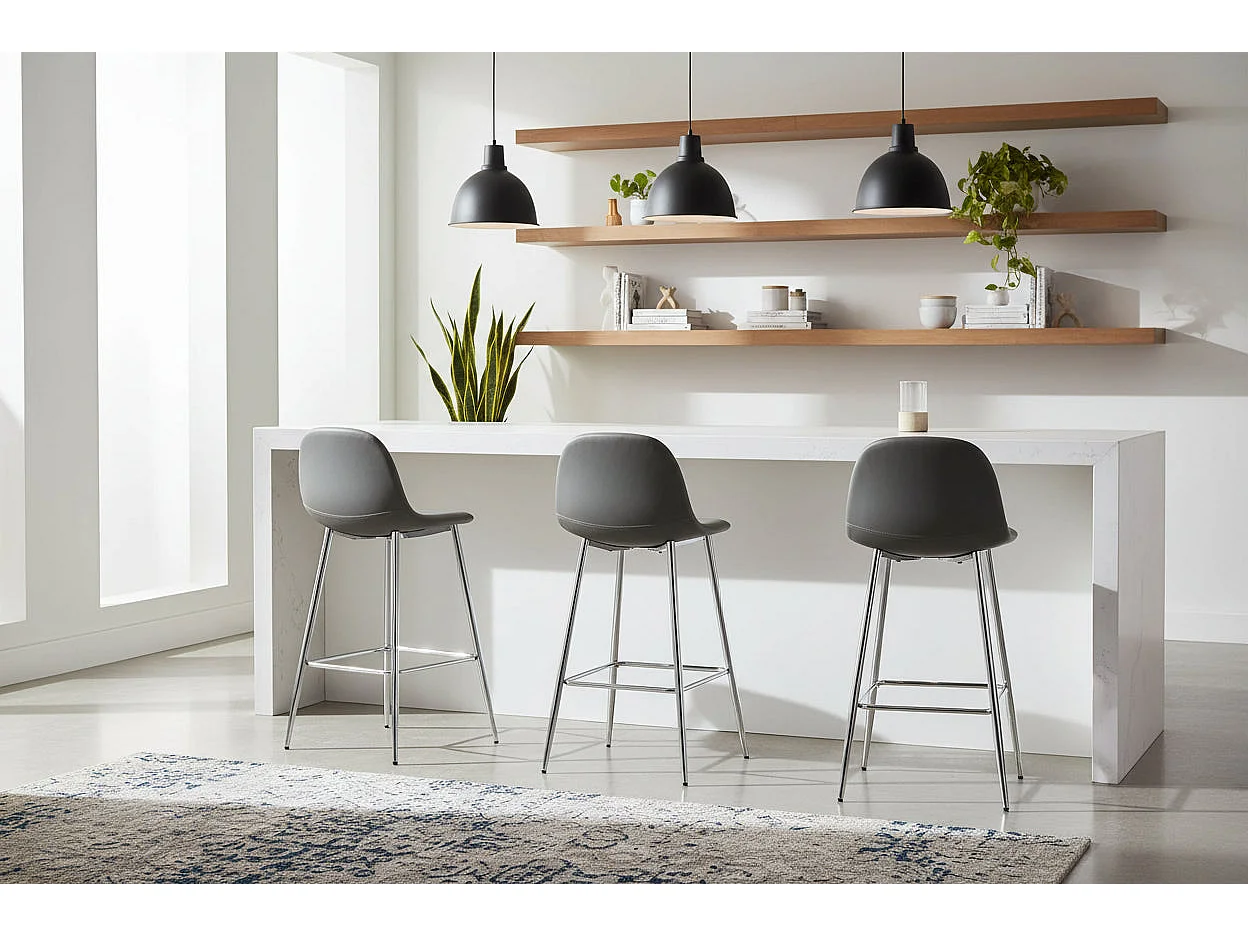 Lot 2 Tabourets de Bar Scandinave Velours Anthracite Pieds Chrome