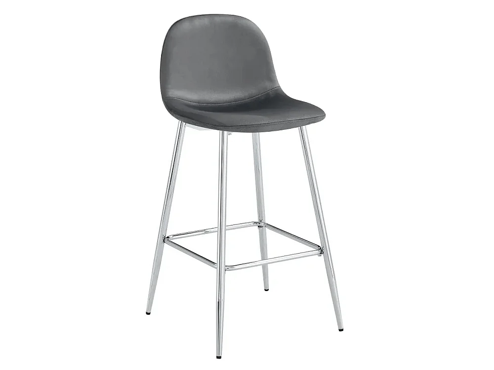 Lot 2 Tabourets de Bar Scandinave Velours Anthracite Pieds Chrome