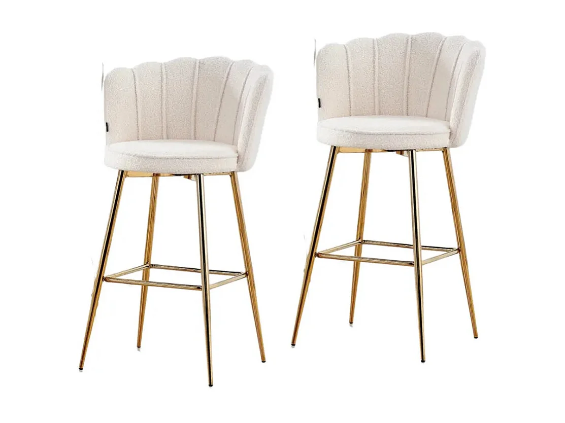 Lot de 2 tabourets de bar NYMPHEA Gold en velours Blanc doudou