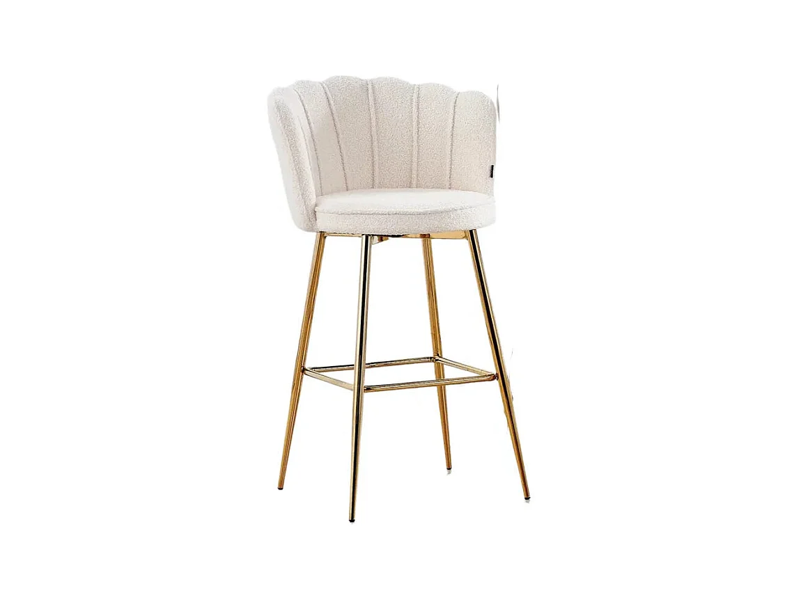 Lot de 2 tabourets de bar NYMPHEA Gold en velours Blanc doudou
