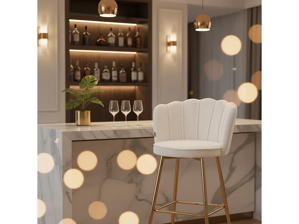 Lot de 2 tabourets de bar NYMPHEA Gold en velours Blanc doudou