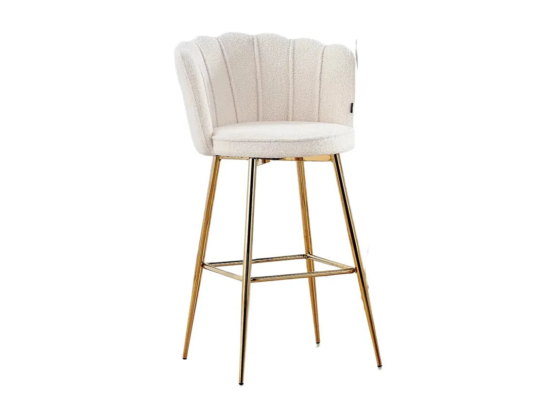 Lot de 2 tabourets de bar NYMPHEA Gold en velours Blanc doudou