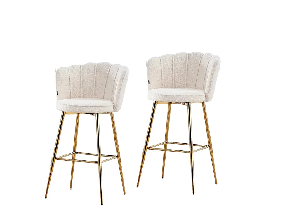 Lot 2 Tabourets de Bar Nymphea Velours Blanc Doudou Pieds Gold