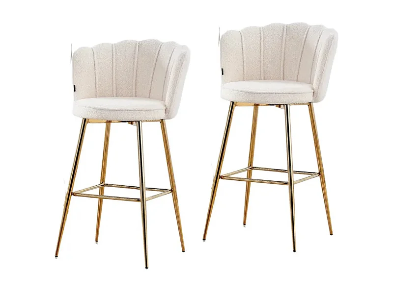 Lot de 2 tabourets de bar NYMPHEA Gold en velours Blanc doudou