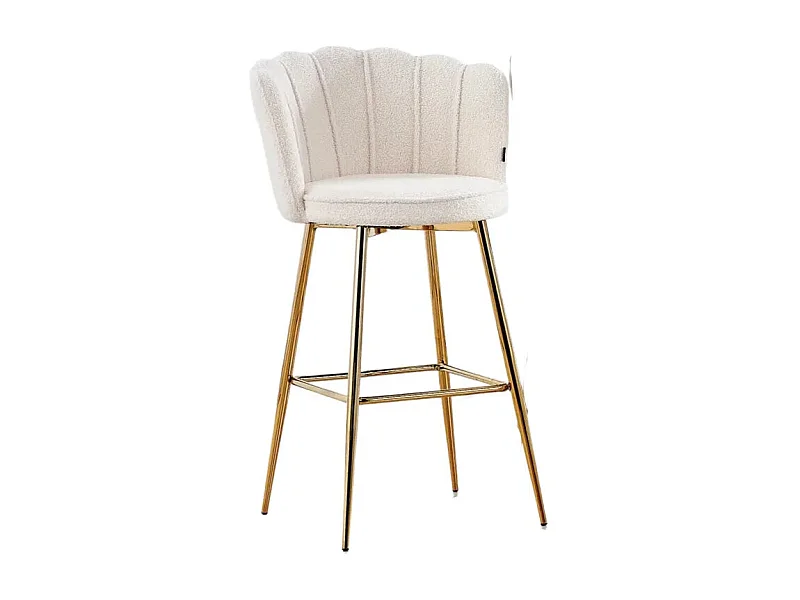 Lot 2 Tabourets de Bar Nymphea Velours Blanc Doudou Pieds Gold