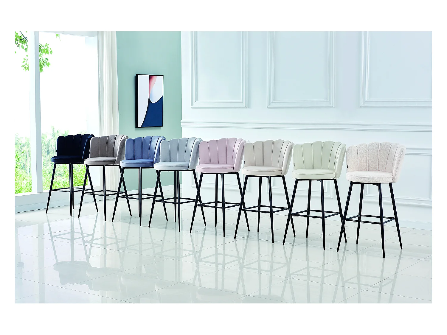 Lot de 2 tabourets de bar NYMPHEA Métal noir en velours