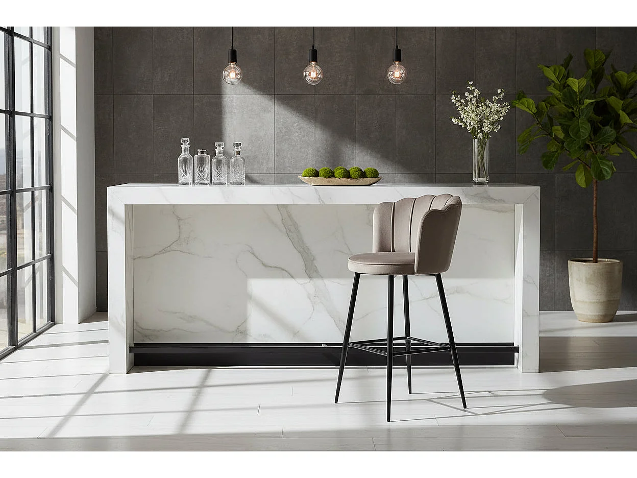 Lot 2 Tabourets de Bar Nymphea Velours Moka Réglables Pieds Métal Noir Hauteur Assise 69cm