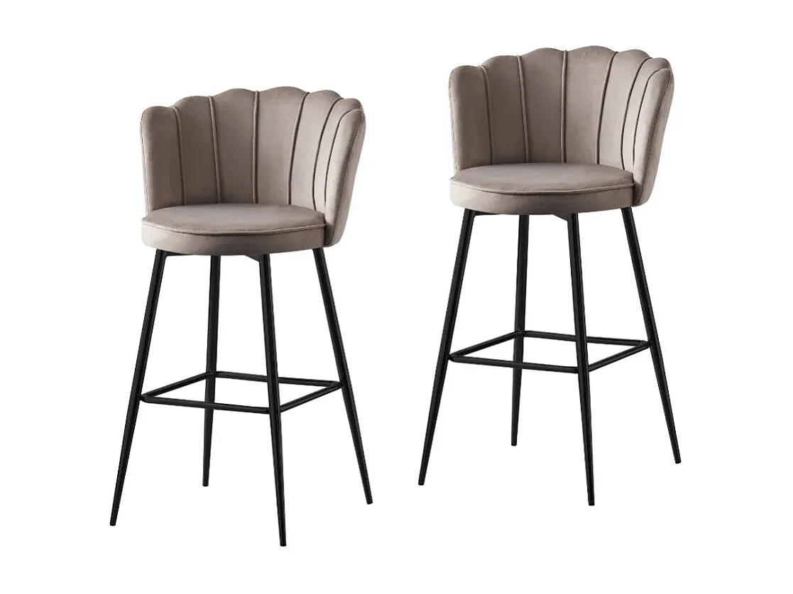 Lot 2 Tabourets de Bar Nymphea Velours Moka Réglables Pieds Métal Noir Hauteur Assise 69cm