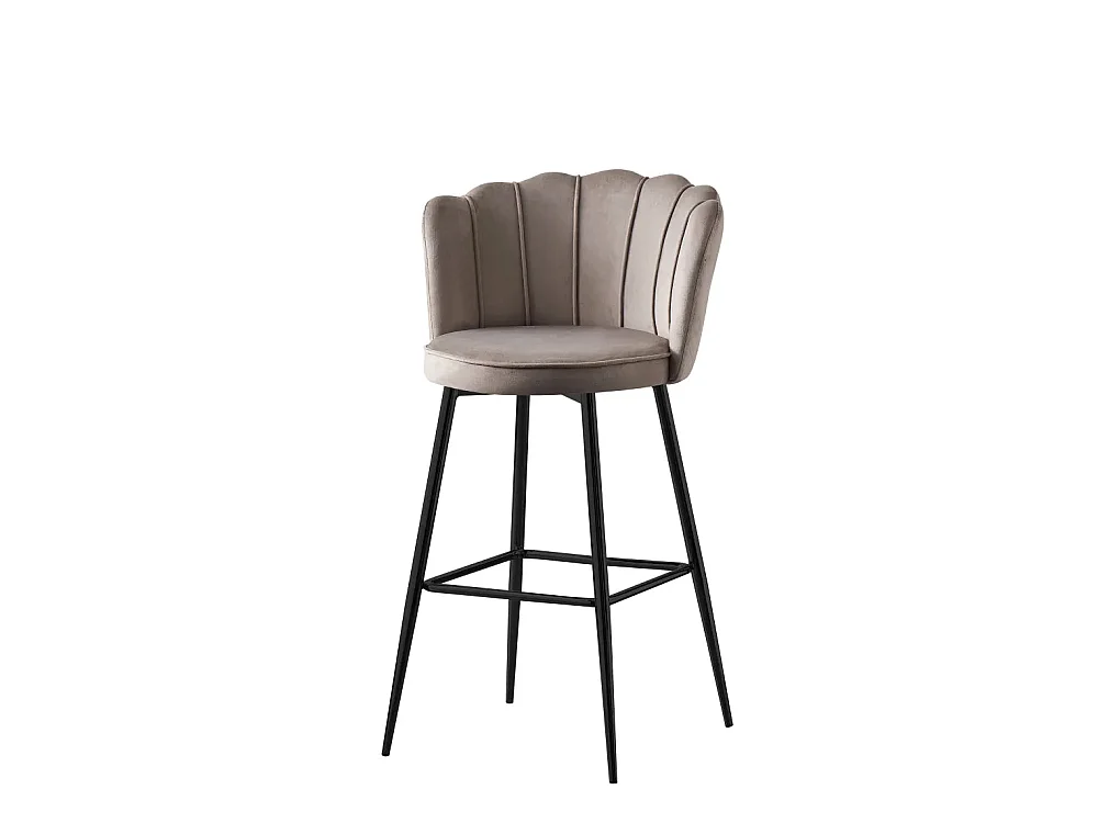 Lot 2 Tabourets de Bar Nymphea Velours Moka Réglables Pieds Métal Noir Hauteur Assise 69cm
