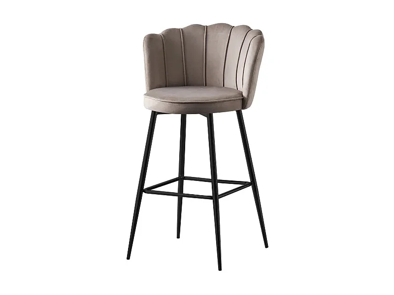 Lot 2 Tabourets de Bar Nymphea Velours Moka Réglables Pieds Métal Noir Hauteur Assise 69cm