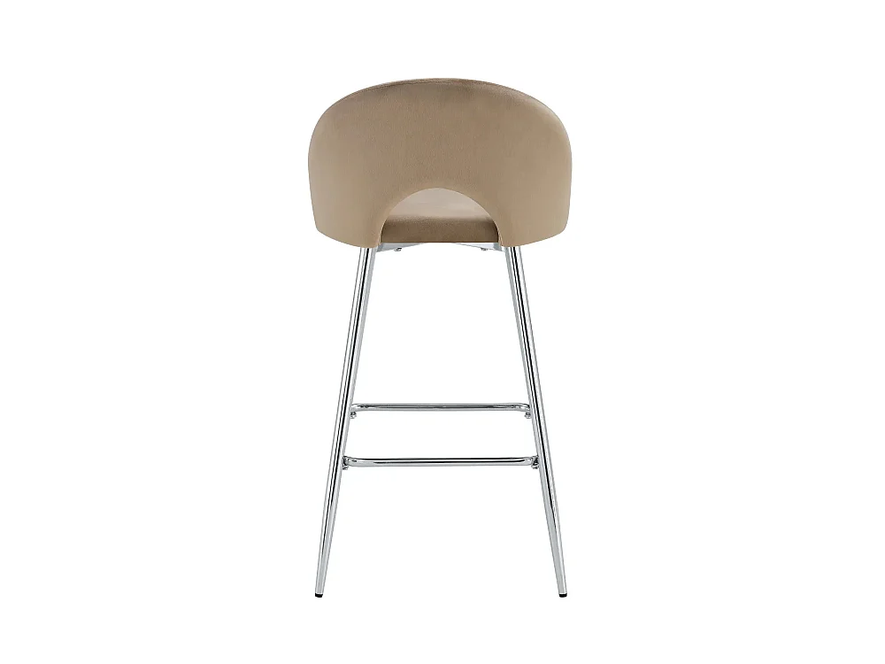 Lot 2 Tabourets de Bar Teddy Velours Taupe Pieds Chrome 47x36x98cm