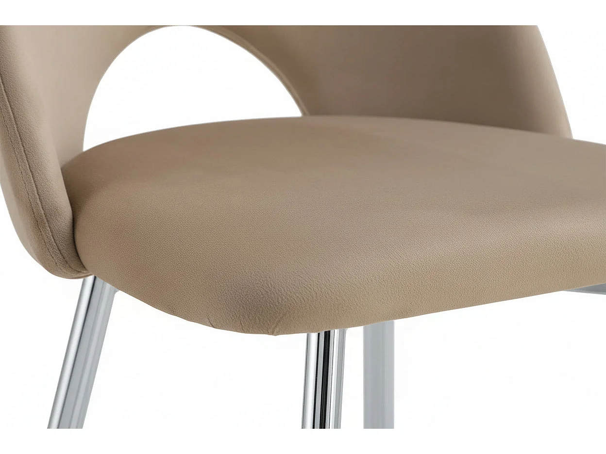 Lot 2 Tabourets de Bar Teddy Velours Taupe Pieds Chrome 47x36x98cm