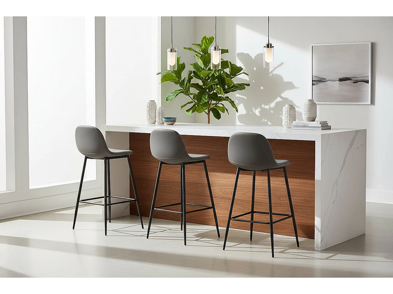 Lot 2 Tabourets de Bar Scandinave Velours Anthracite Pieds Métal Noir