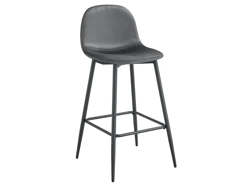 Lot 2 Tabourets de Bar Scandinave Velours Anthracite Pieds Métal Noir