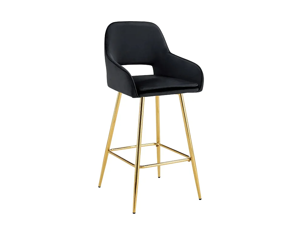 Lot 2 Tabourets de Bar Athena Velours Noir Pieds Gold 47x41x104cm