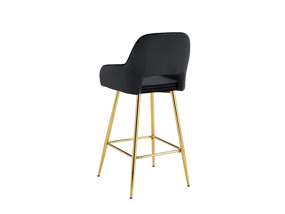 Lot 2 Tabourets de Bar Athena Velours Noir Pieds Gold 47x41x104cm