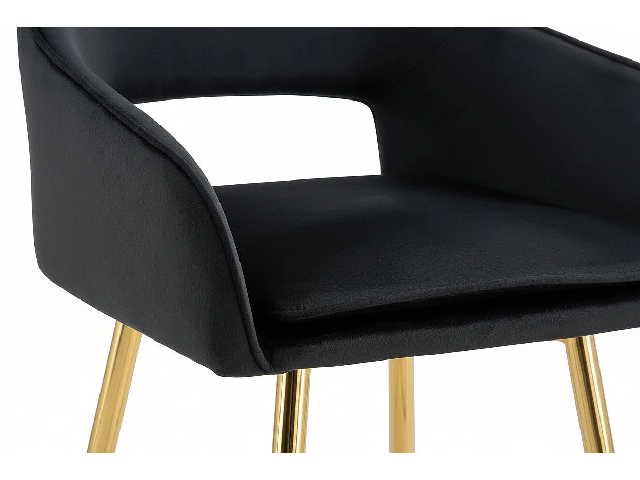 Lot 2 Tabourets de Bar Athena Velours Noir Pieds Gold 47x41x104cm